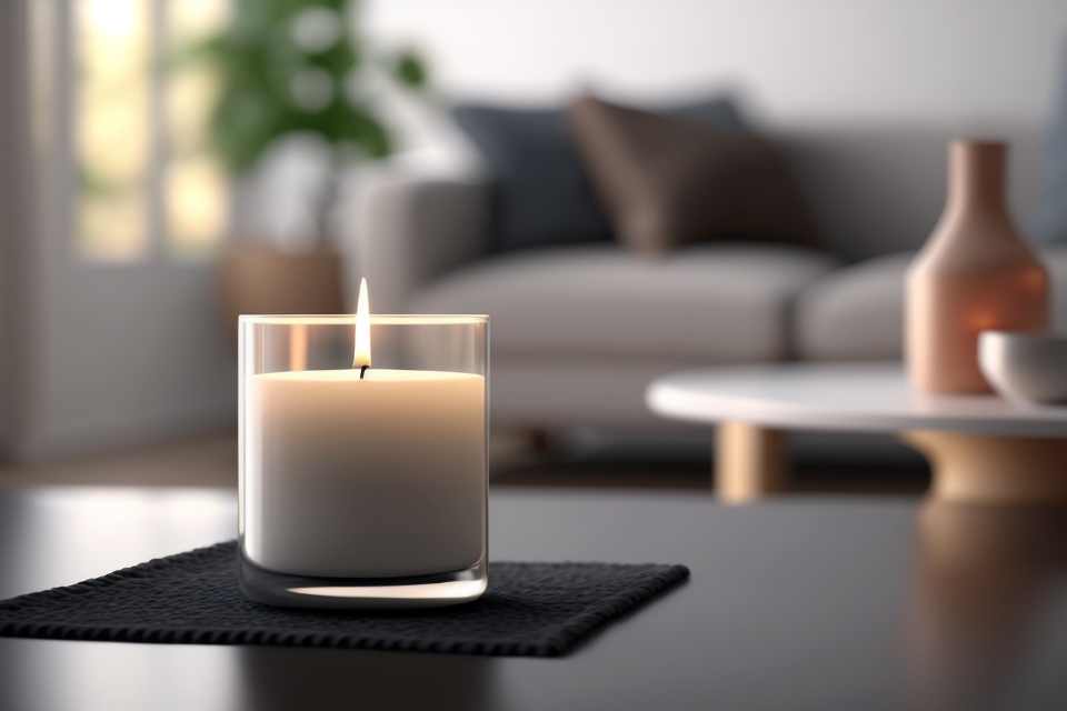 candle on coffee table in modern living room